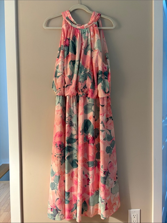 Adrianna Papell Dresses & Skirts - Adrianna Papell Pink and Green Floral Halter Maxi Dress - worn once